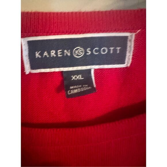 Karen Scott red and black size XXL Cotton pull over sweater Curved-Hem Striped P - Picture 4 of 5